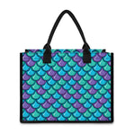 Teal Mermaid Scales Pattern Print Canvas Tote Bag