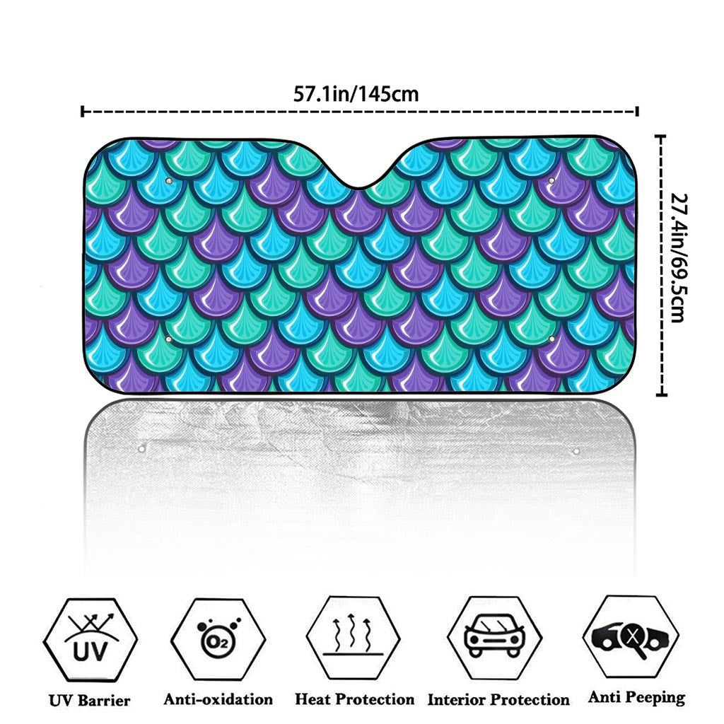 Teal Mermaid Scales Pattern Print Car Windshield Sun Shade
