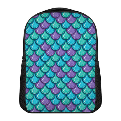 Teal Mermaid Scales Pattern Print Casual Backpack