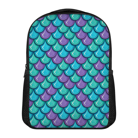 Teal Mermaid Scales Pattern Print Casual Backpack