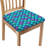 Teal Mermaid Scales Pattern Print Chair Cushion Cover