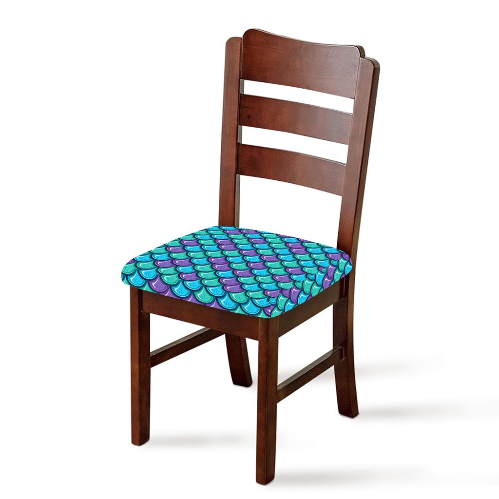 Teal Mermaid Scales Pattern Print Chair Cushion Cover