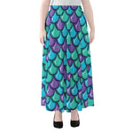 Teal Mermaid Scales Pattern Print Chiffon Maxi Skirt