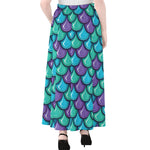 Teal Mermaid Scales Pattern Print Chiffon Maxi Skirt