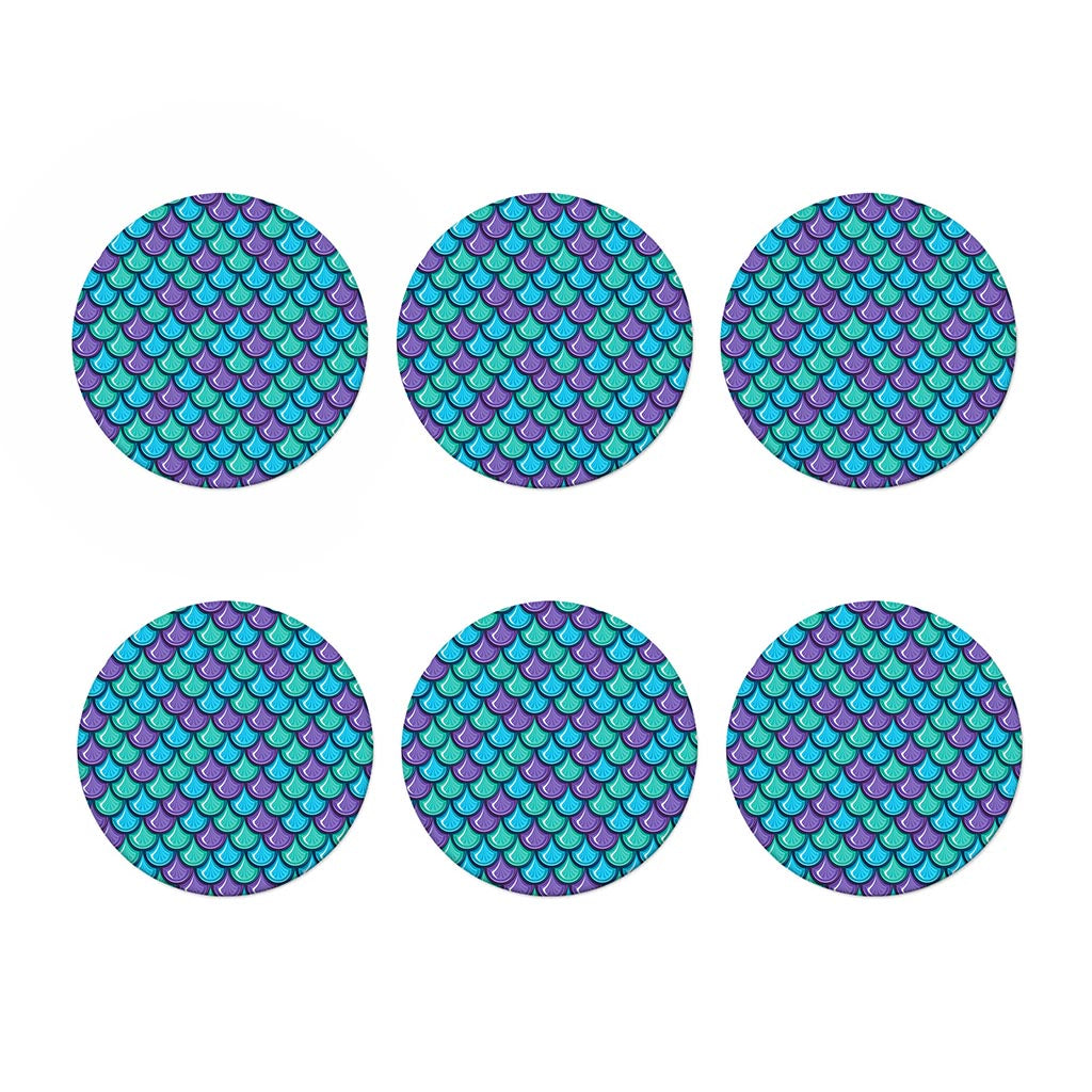Teal Mermaid Scales Pattern Print Coaster Set