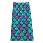 Teal Mermaid Scales Pattern Print Cotton Front Slit Maxi Skirt