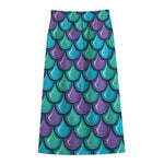 Teal Mermaid Scales Pattern Print Cotton Front Slit Maxi Skirt