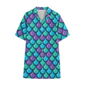 Teal Mermaid Scales Pattern Print Cotton Hawaiian Shirt