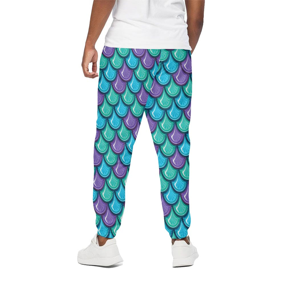 Teal Mermaid Scales Pattern Print Cotton Pants