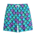 Teal Mermaid Scales Pattern Print Cotton Shorts