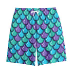 Teal Mermaid Scales Pattern Print Cotton Shorts