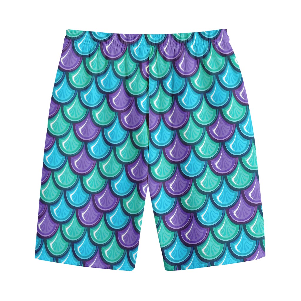 Teal Mermaid Scales Pattern Print Cotton Shorts