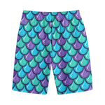 Teal Mermaid Scales Pattern Print Cotton Shorts