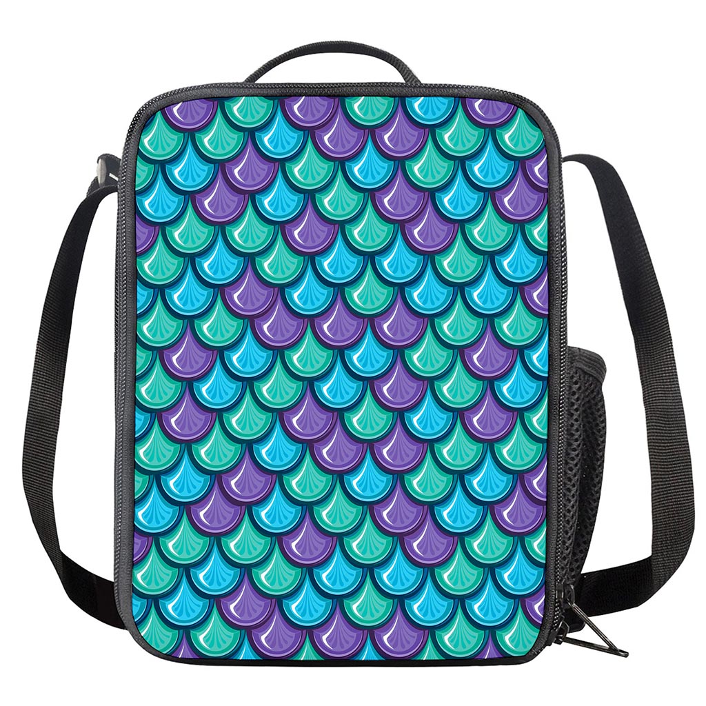 Teal Mermaid Scales Pattern Print Crossbody Lunch Bag