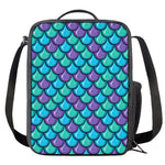 Teal Mermaid Scales Pattern Print Crossbody Lunch Bag