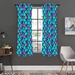 Teal Mermaid Scales Pattern Print Curtain