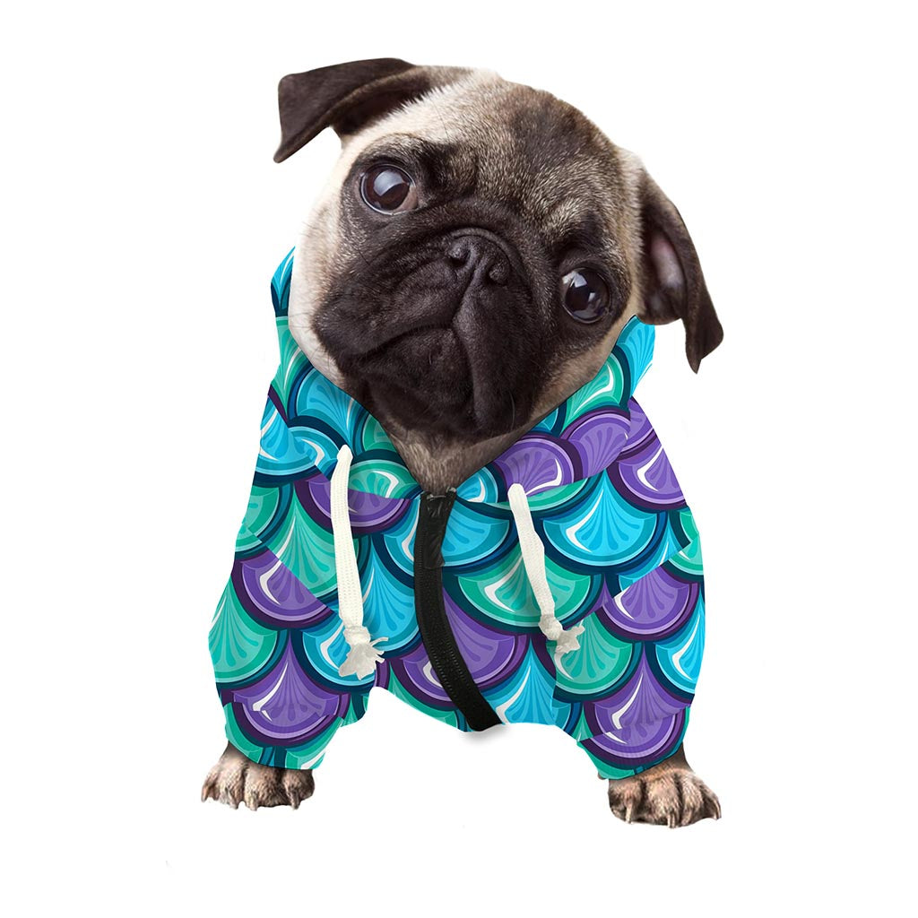 Teal Mermaid Scales Pattern Print Dog Zip Up Hoodie