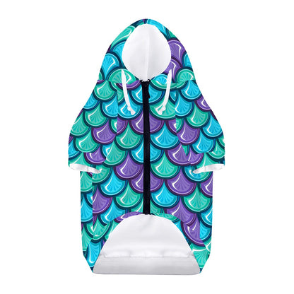 Teal Mermaid Scales Pattern Print Dog Zip Up Hoodie