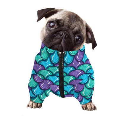 Teal Mermaid Scales Pattern Print Dog Zip Up Jacket