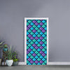 Teal Mermaid Scales Pattern Print Door Sticker