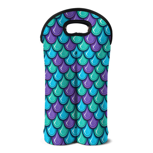 Teal Mermaid Scales Pattern Print Double Neoprene Wine Tote