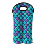 Teal Mermaid Scales Pattern Print Double Neoprene Wine Tote