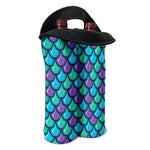 Teal Mermaid Scales Pattern Print Double Neoprene Wine Tote