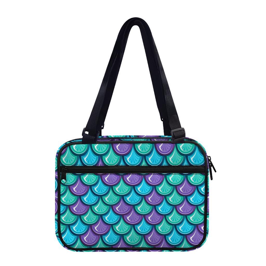 Teal Mermaid Scales Pattern Print Double Strap Bible Bag