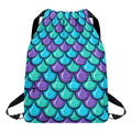 Teal Mermaid Scales Pattern Print Drawstring Backpack