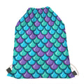Teal Mermaid Scales Pattern Print Drawstring Bag