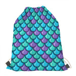 Teal Mermaid Scales Pattern Print Drawstring Bag
