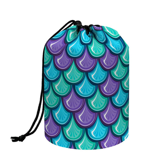 Teal Mermaid Scales Pattern Print Drawstring Makeup Bag