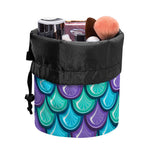 Teal Mermaid Scales Pattern Print Drawstring Makeup Bag