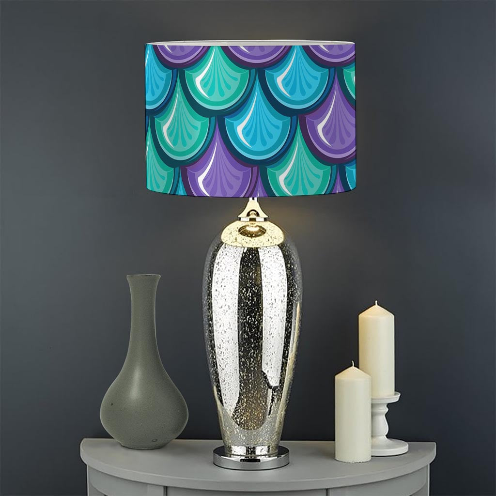 Teal Mermaid Scales Pattern Print Drum Lamp Shade
