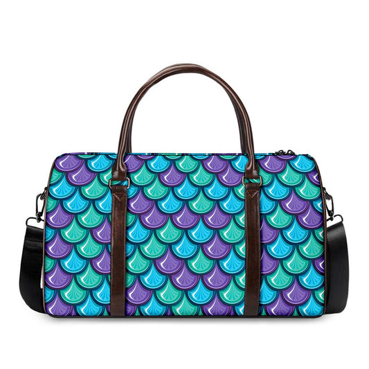Teal Mermaid Scales Pattern Print Duffle Bag