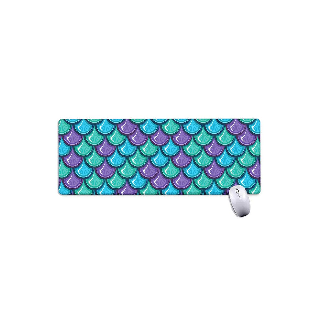Teal Mermaid Scales Pattern Print Extended Mouse Pad