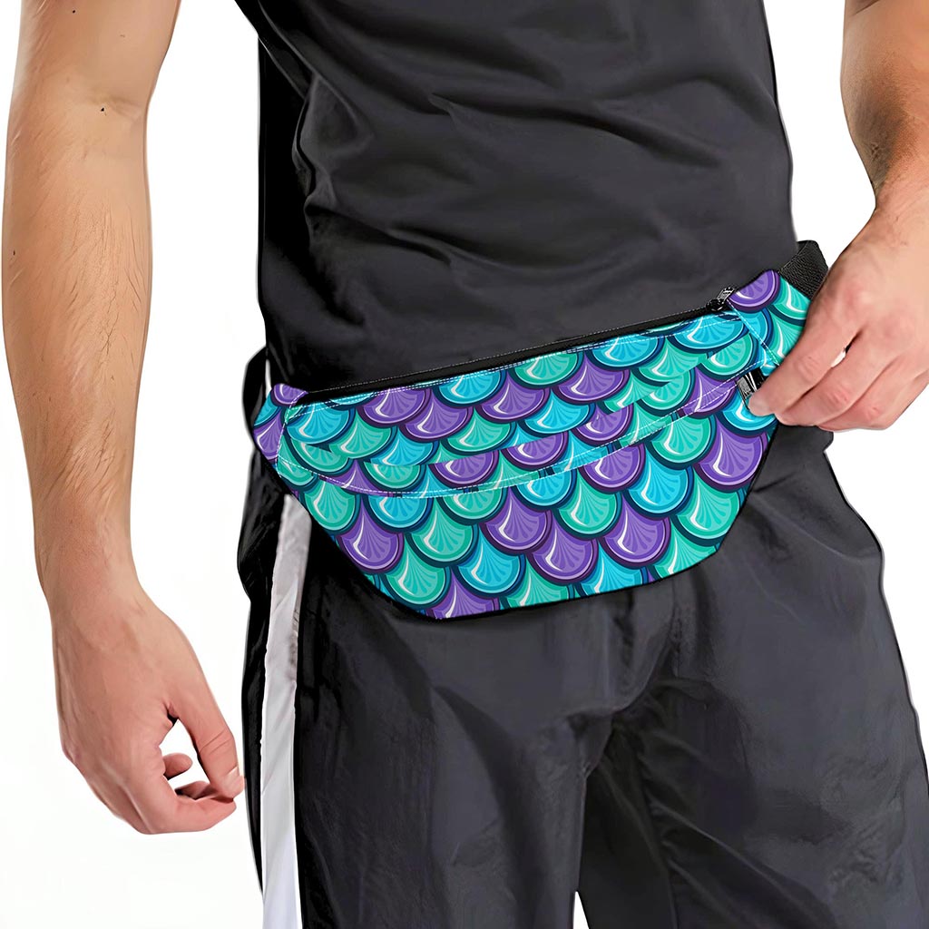 Teal Mermaid Scales Pattern Print Fanny Pack
