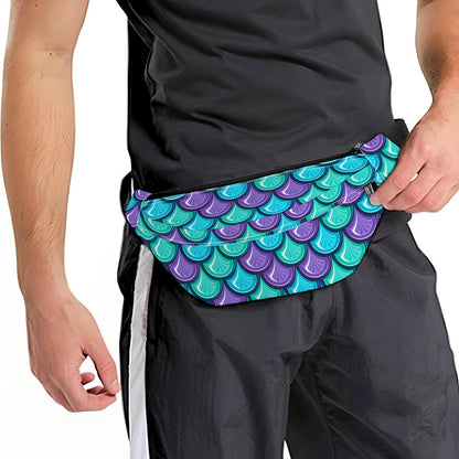 Teal Mermaid Scales Pattern Print Fanny Pack