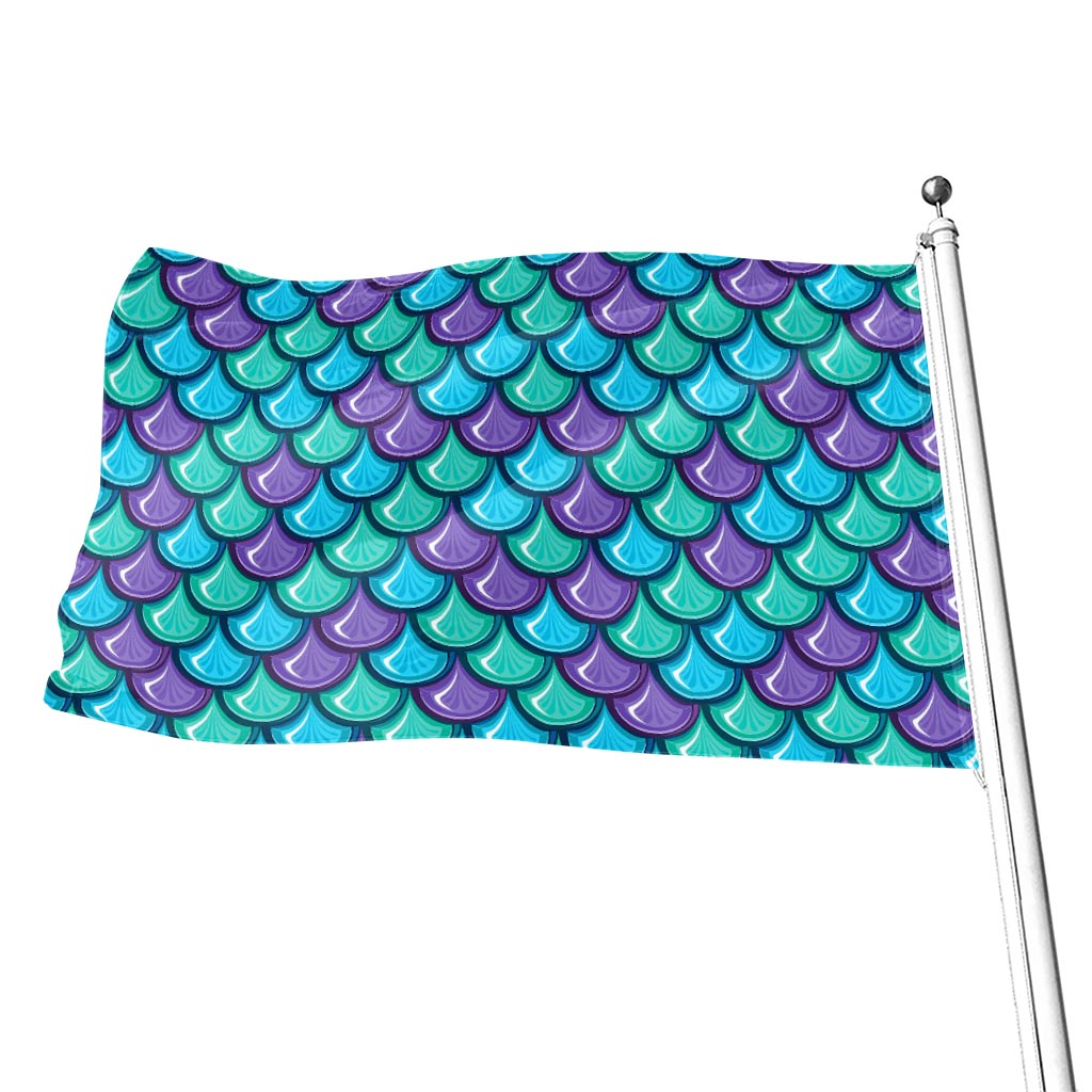 Teal Mermaid Scales Pattern Print Flag