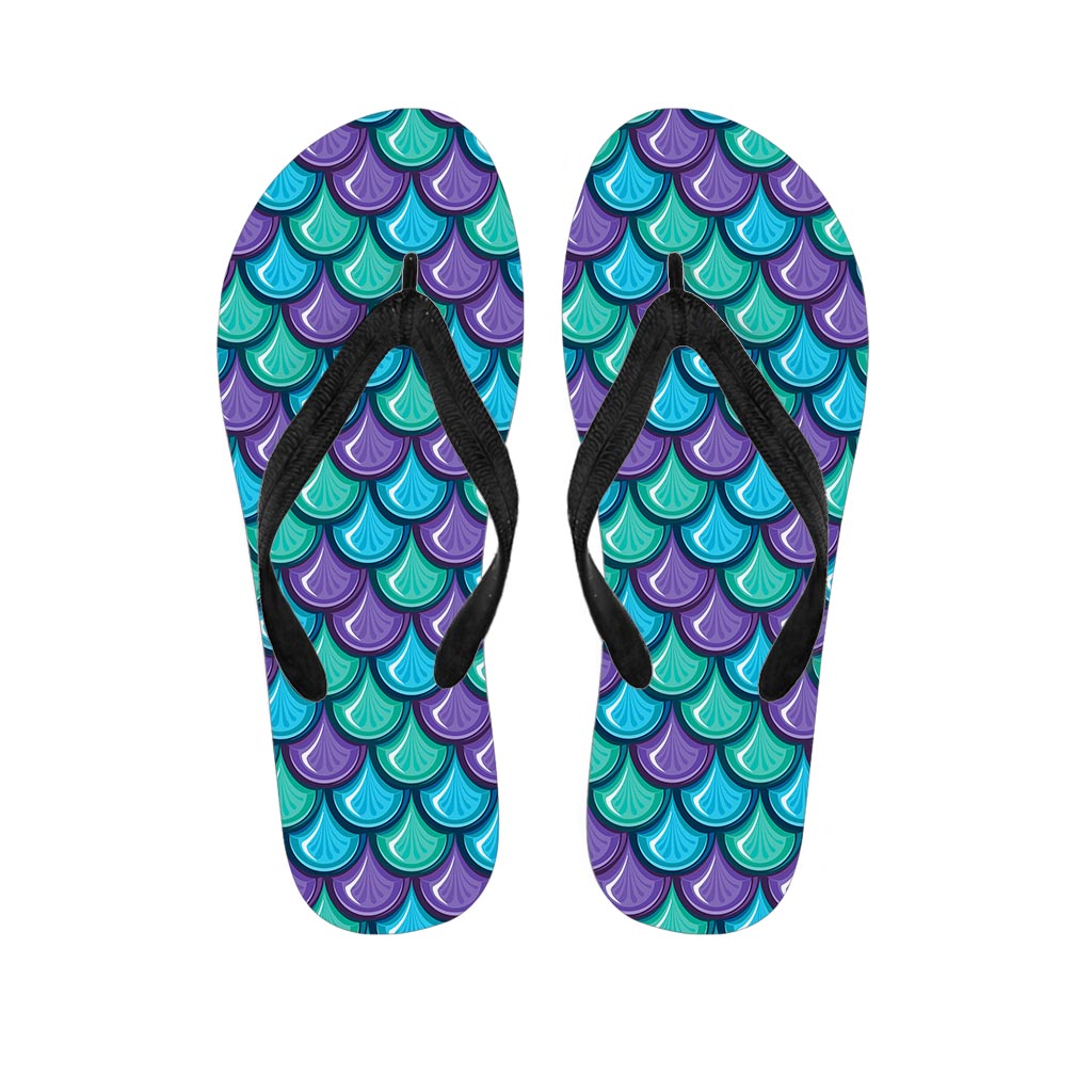 Teal Mermaid Scales Pattern Print Flip Flops