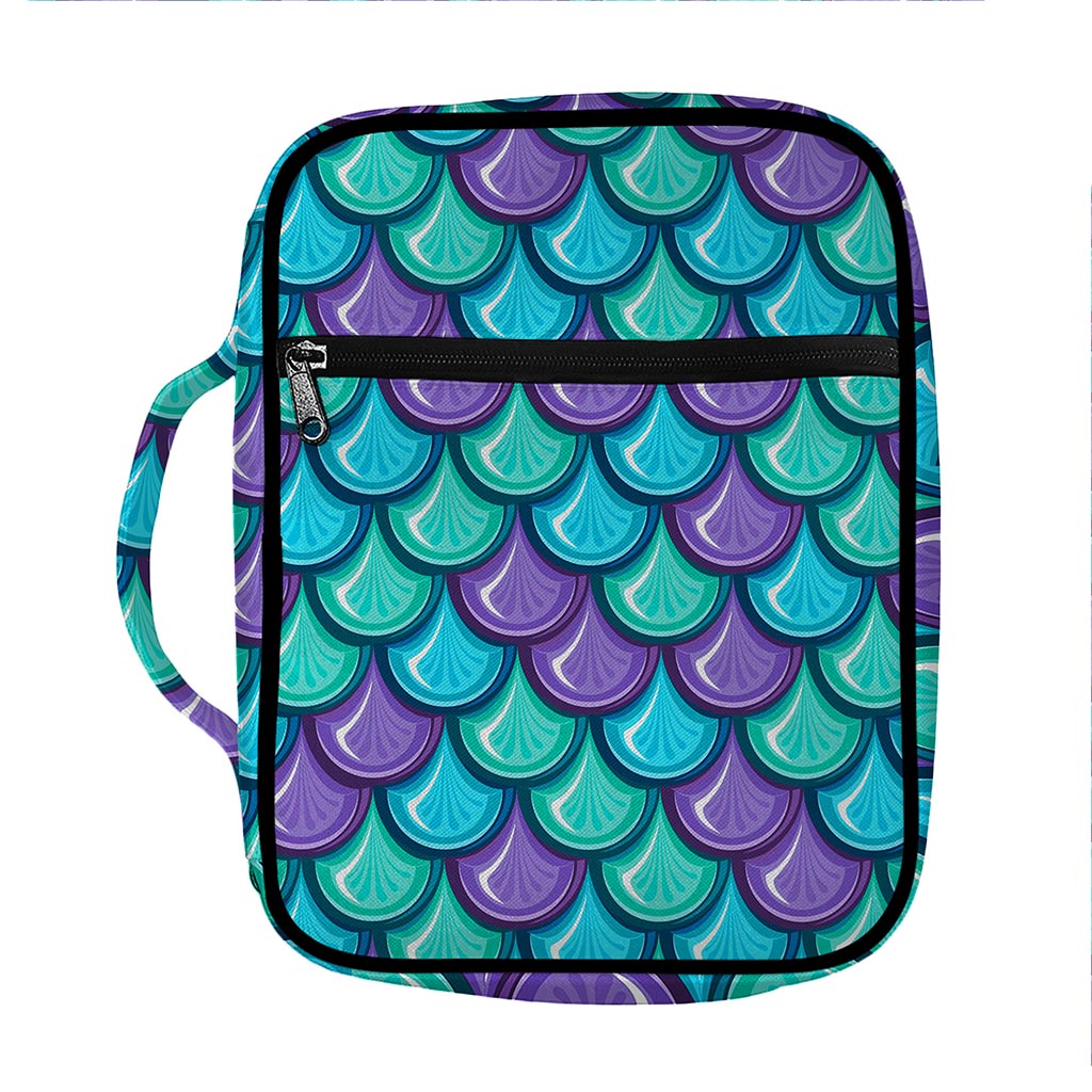Teal Mermaid Scales Pattern Print Front Pocket Bible Bag