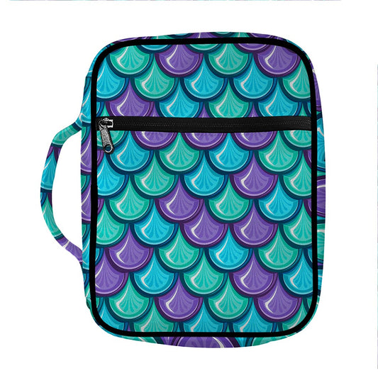 Teal Mermaid Scales Pattern Print Front Pocket Bible Bag