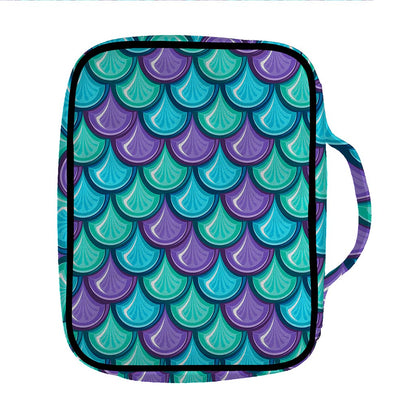 Teal Mermaid Scales Pattern Print Front Pocket Bible Bag