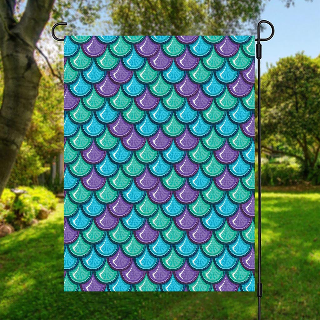 Teal Mermaid Scales Pattern Print Garden Flag
