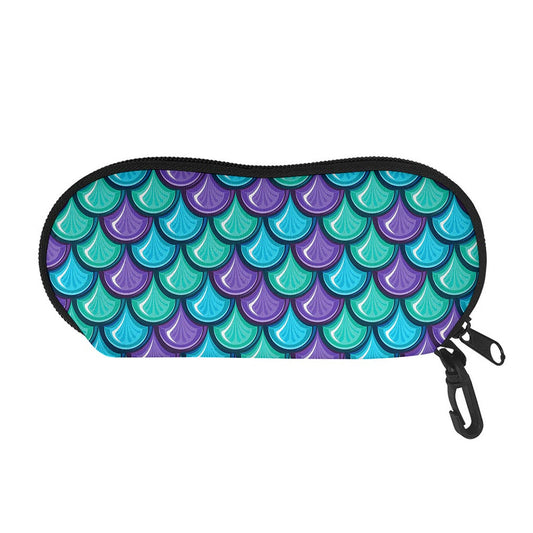 Teal Mermaid Scales Pattern Print Glasses Case