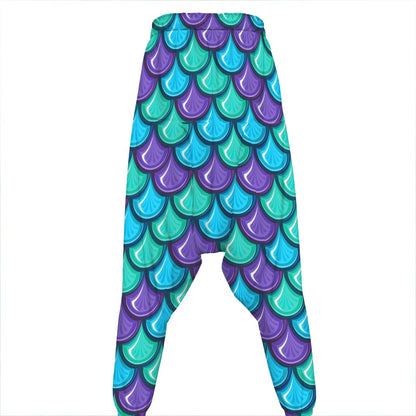Teal Mermaid Scales Pattern Print Hammer Pants