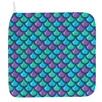 Teal Mermaid Scales Pattern Print Hand Towel