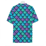 Teal Mermaid Scales Pattern Print Hawaiian Shirt