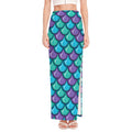 Teal Mermaid Scales Pattern Print High Slit Maxi Skirt