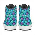Teal Mermaid Scales Pattern Print High Top Leather Sneakers